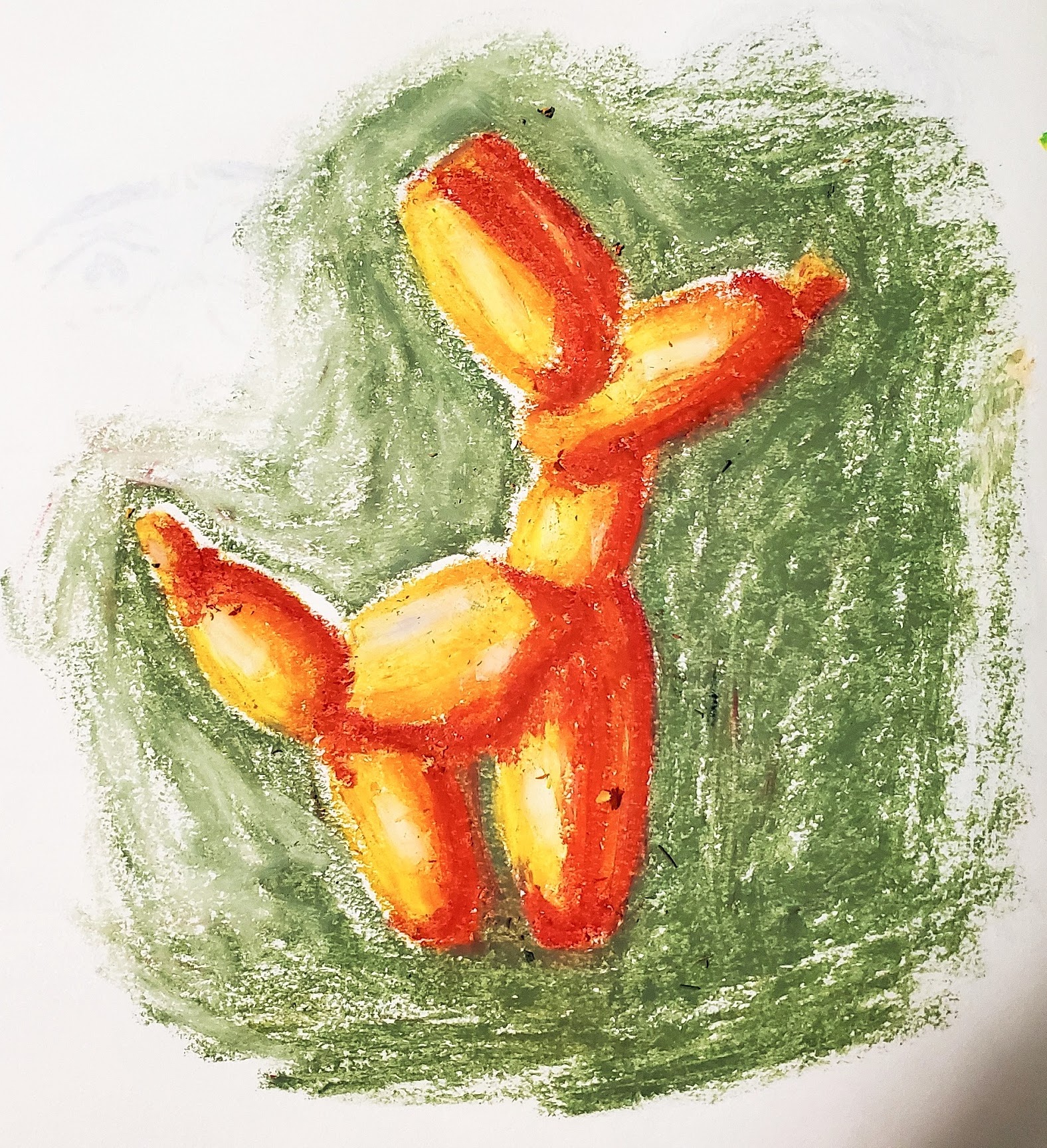 Little balloon dog drawing done in oil pastels.