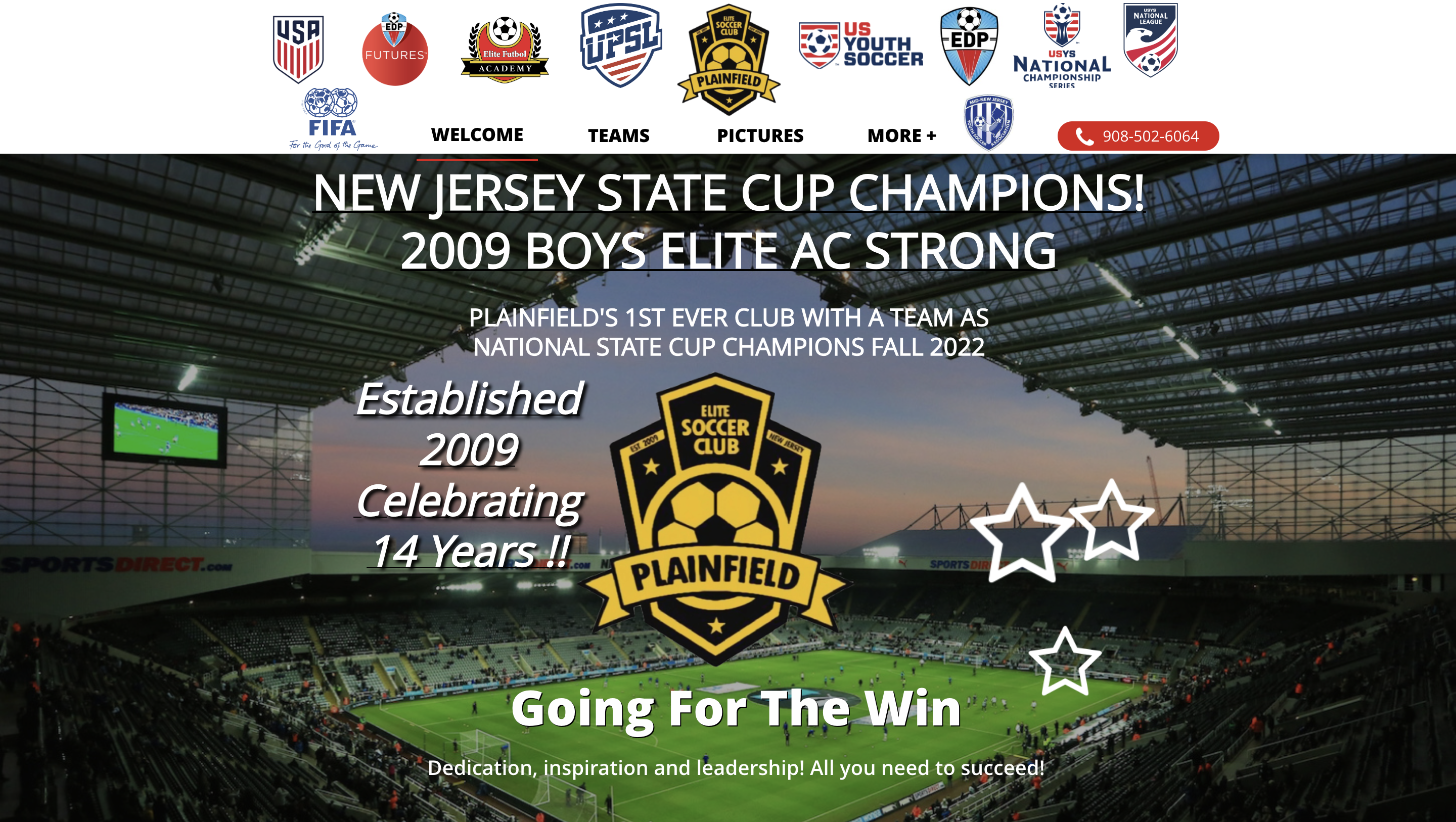 Elite Soccer Club Plainfield website preview