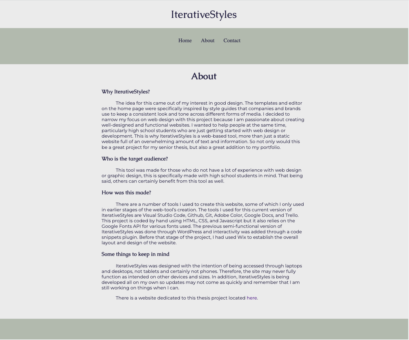 The about page of IterativeStyles