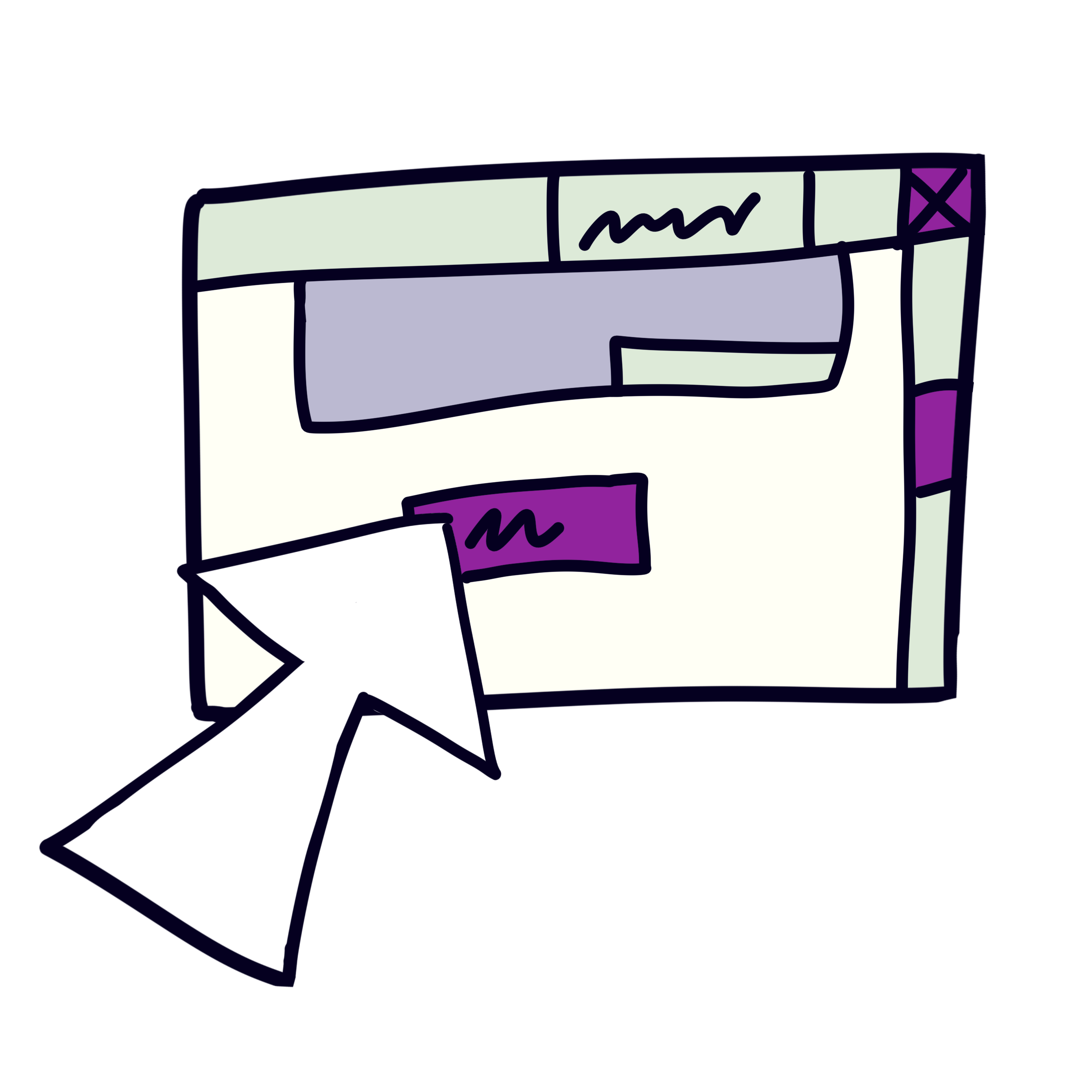 hand-drawn image of a mouse hovering over a web browser mockup